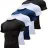 Men's 5-Piece Slim-Fit Short-Sleeve Crew Neck Compression T Shirts Set - Functional Gym Stuff, Slim Cut for Easy Movement, Ideal for Gym & Daily Use (Black, White, Navy), Men's T Shirts,outdoorfun