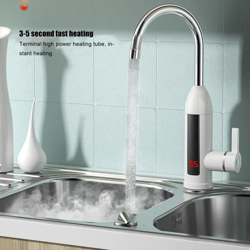 110V Hot Water Heater Faucet, 3000W Tankless Water Heater, Fast Heating Electric Heater Faucet, Rotatable Tap Water Faucet with LED Digital Display for Kitchen Bathroom (US Plug