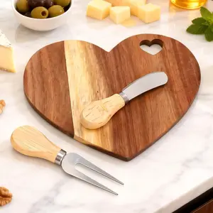 3pcs Favor Heart Wooden Cheese Board Set, Mini Charcuterie Board with Knife & Fork, Perfect Gift for Guests at Weddings Birthdays Valentine’s Day