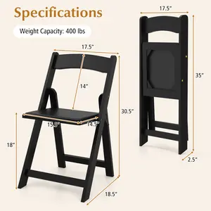 COSTWAY - Set of 4 Dining Chairs Foldable Kitchen Chair with Rubber Wood Legs and Padded Seat-Black