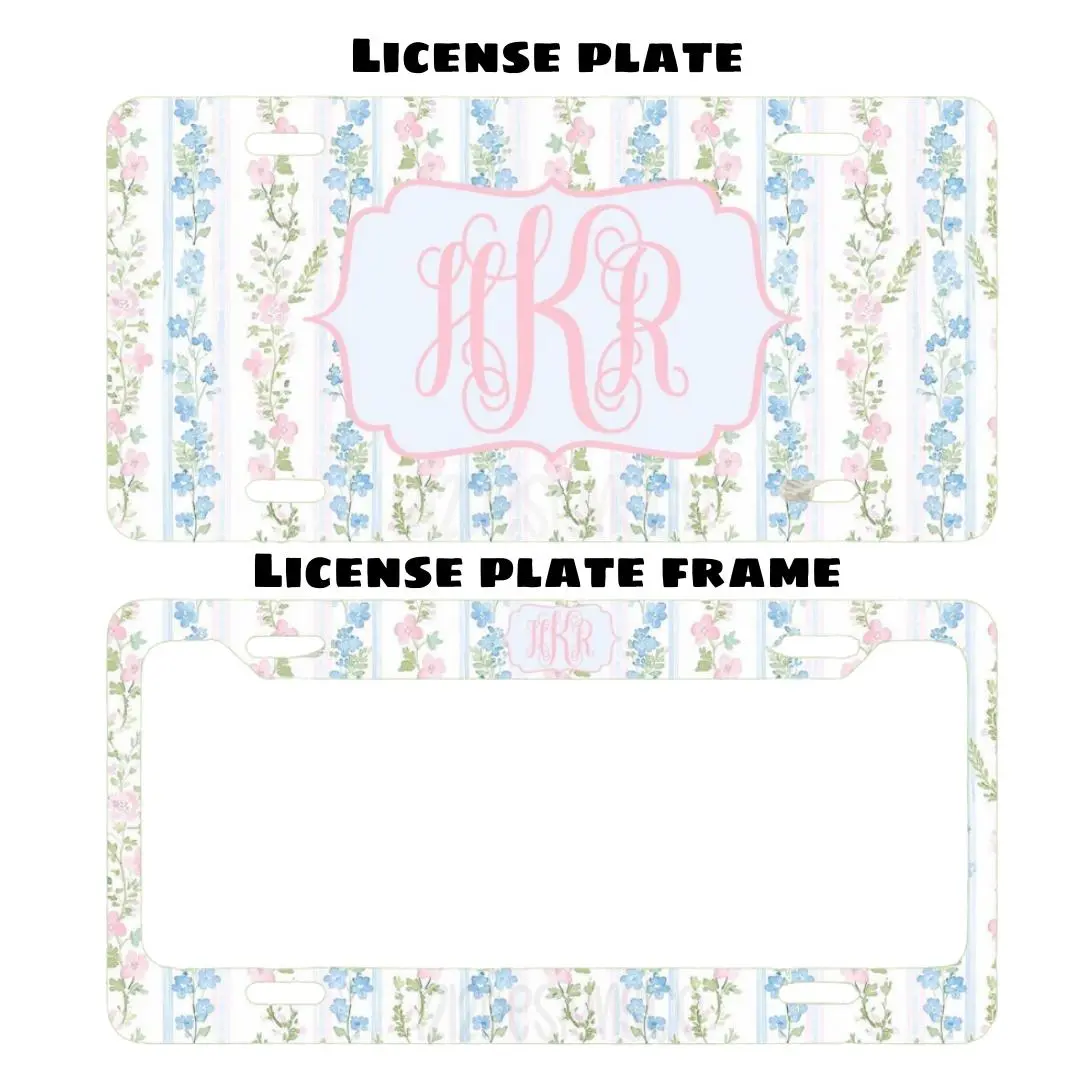 Coquette Floral Custom Monogram License Plate & Frame – Stylish Car Accessories Set for Hunters & Outdoor Lovers, Truck Car Tags, Gifts for Him, Tag for Car, Car Accessories