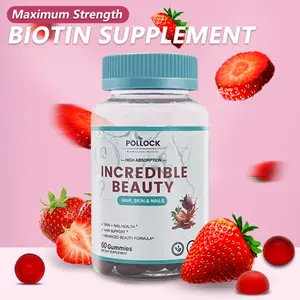 Biotin Gummies for Women– Strawberry Flavor, 60 Gummies for Hair Growth, Strong Nails & Bright Skin, 2 Gummies per Serving Supplement Collagen