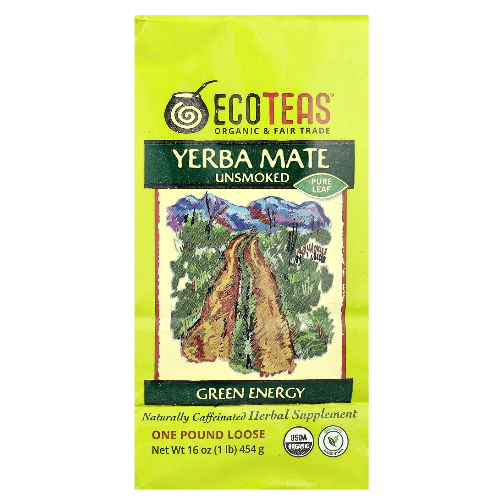 EcoTeas Loose Yerba Mate, Green Energy, Unsmoked, 16 oz (454 g)