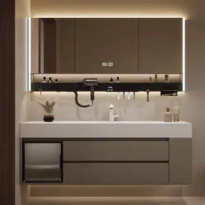 Bathroom Vanity with Single / Double Sink - Stylish Floating Bathroom Vanity with Smart Defog Mirror, Vanity Sink Cabinet