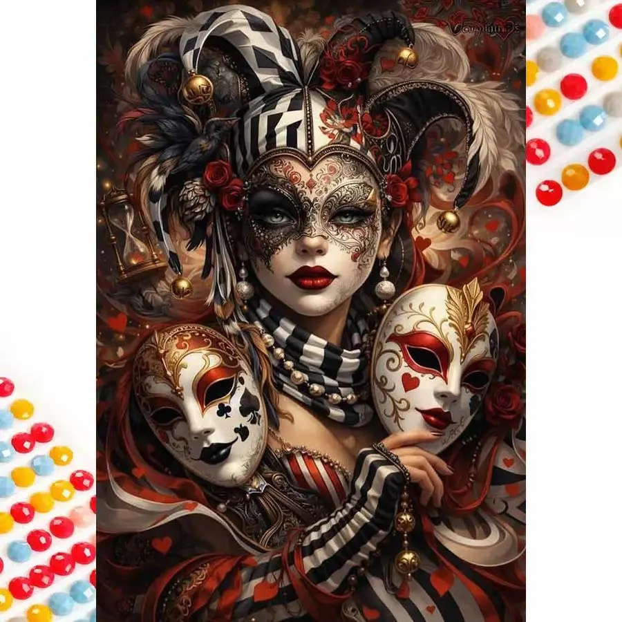 5D DIY Full Drill Round Diamond Painting - Diamond Pattern Design Diamond Painting Kit Clown Costume Mosaic Canvas DIY Wall Art, Home Wall Decoration