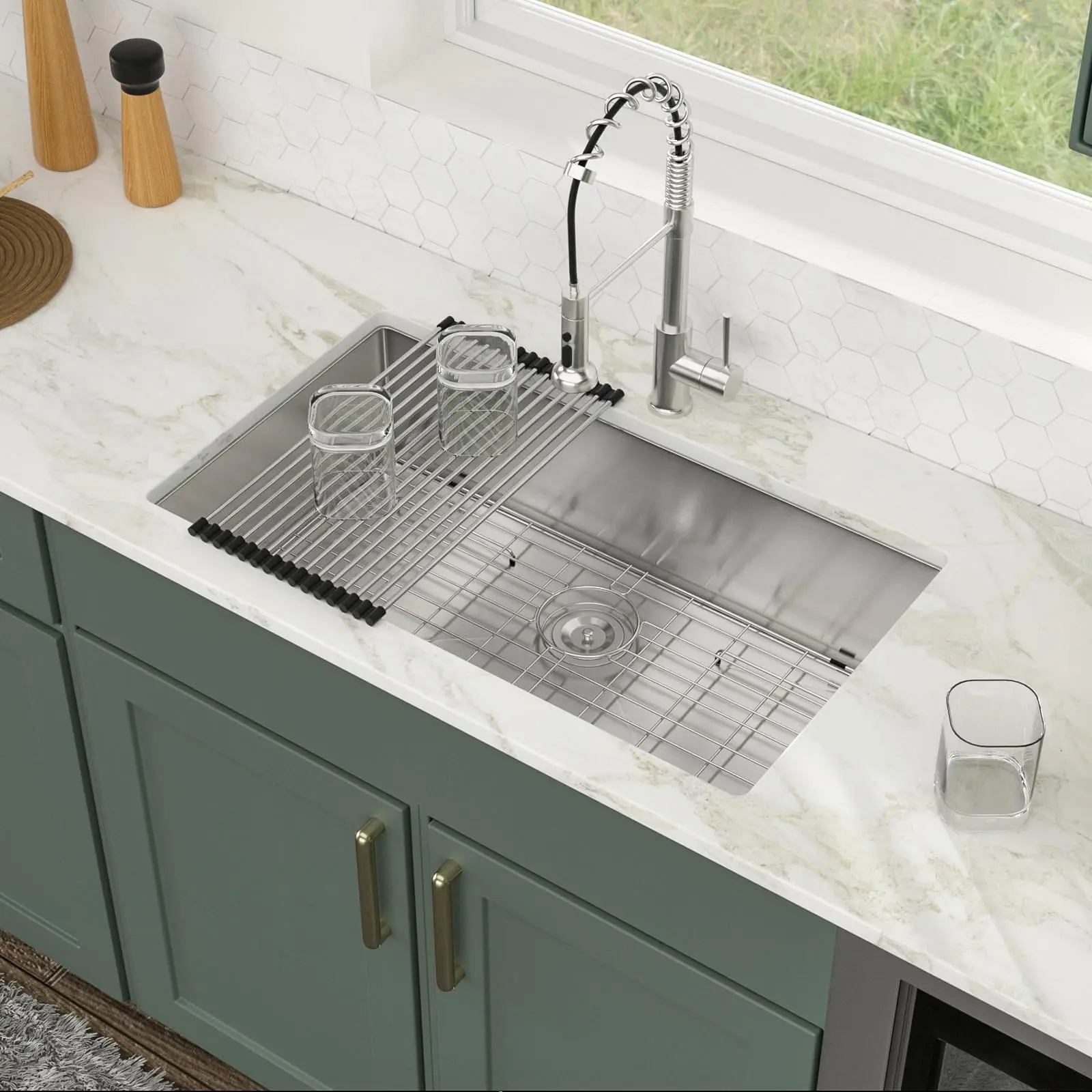 Logmey 32" Undermount Industrial Rectangle Kitchen Sink - 16 Gauge Stainless Steel, Single Bowl, 32x18x9in Deep Basin, Adjustable Full Kit for Glam Modern Countertops, Kitchen Remodel Essentials,kitchen upgrade