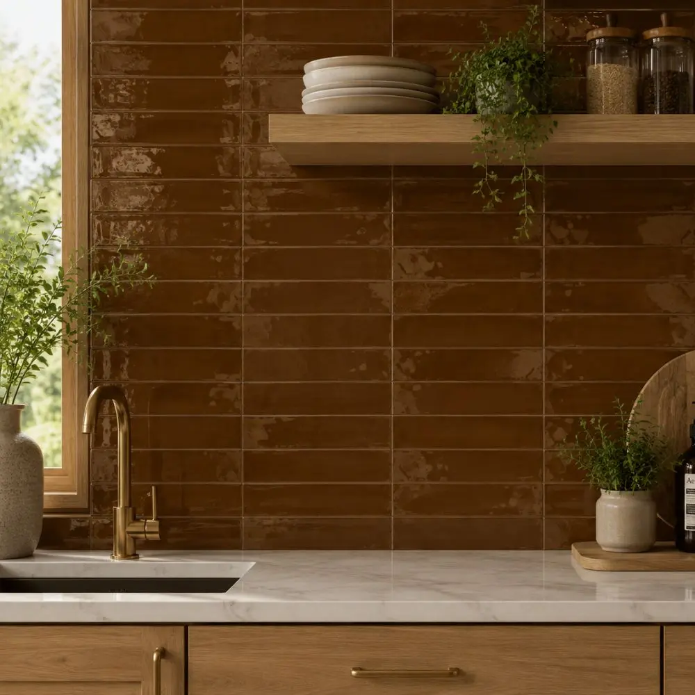 Solenne Caramel 2x9 Porcelain Tile Glossy