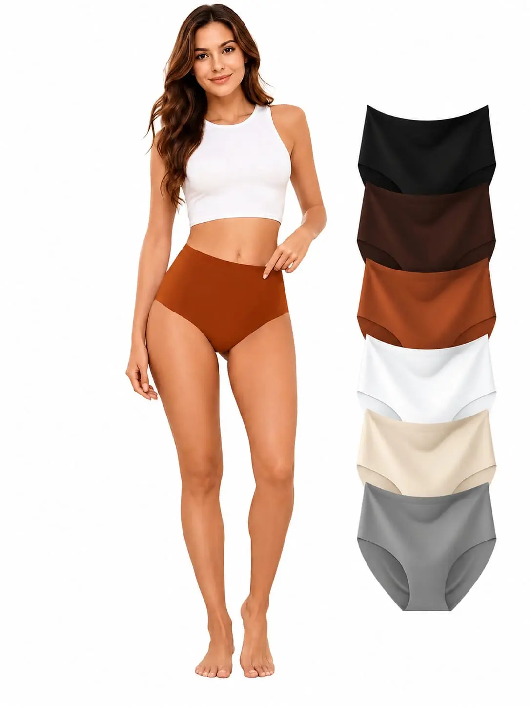 Womens Underwear Full Coverage No Show High Waisted Seamless Ladies Panties 6 Pack