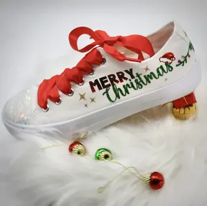 Merry Christmas Sneakers Shoes Holiday Celebration | Custom Christmas Tennis Unisex | Santacon Garland theme Shoes | Holidays Family Gift