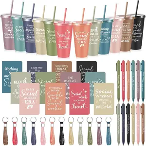 48 Pcs Social Worker Graduation Gift Set, Bulk Appreciation Gifts for Bsw Msw Dsw Lcsw Students Teachers, Class of 2026 Graduation Gift Set with 24oz Tumblers, Notebooks, Pens & Keychains(Morandi)