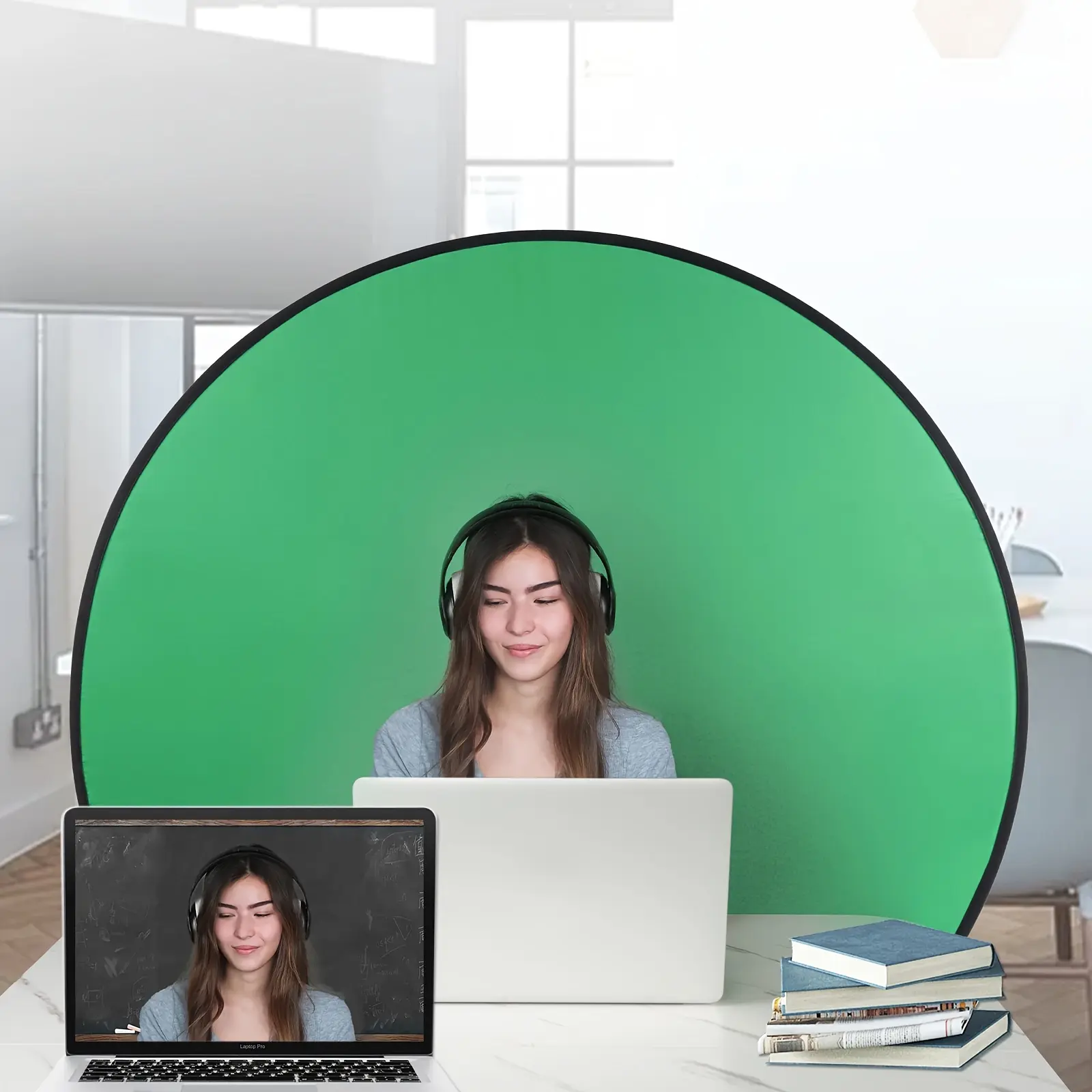 VINCI 43.3-Inch Foldable Studio Green Screen Background Screen with Invisible Editor for Live Streaming & Filming, Photography, Home Office Use