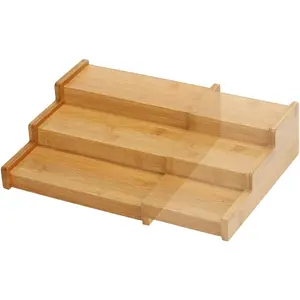 Spice Rack Organizer for Cabinet, Expandable Natural Bamboo Desk Shelf, 3-Tier Spice Rack, and Seasoning Shelf Organizer for Countertop Pantry Tabel