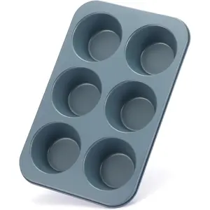 Muffin Pan 6  Cup Carbon Steel Haze Blue non Stick Coating Muffin cupcake Tin 3.5inch cup Roy blue
