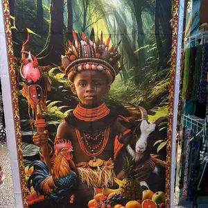 Tapiz de Elegua 108" x 58" for Santos Decoration and Gifts Perfect for Fiestas and Adornments Featuring Vibrant Rainbow Dress Design