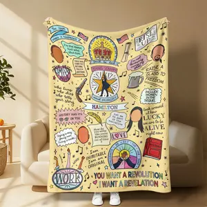 Vintage Hamilton Cartoon Print Flannel Throw Blanket, Soft Comfortable Warm Nap Blanket, Multi-functional Decorative Blanket for Home Sofa Office Travel, All Season Cozy Daily Use Blanket, Perfect Holiday Birthday Gift for Family Friends Kids