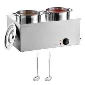 VEVOR Electric Soup Warmer, Two 6.34QT Stainless Steel Round Pot with 86185F Adjustable Temp, 1200W Commercial Bain Marie Compatible with Pans, Soup Station for Restaurant, Buffet