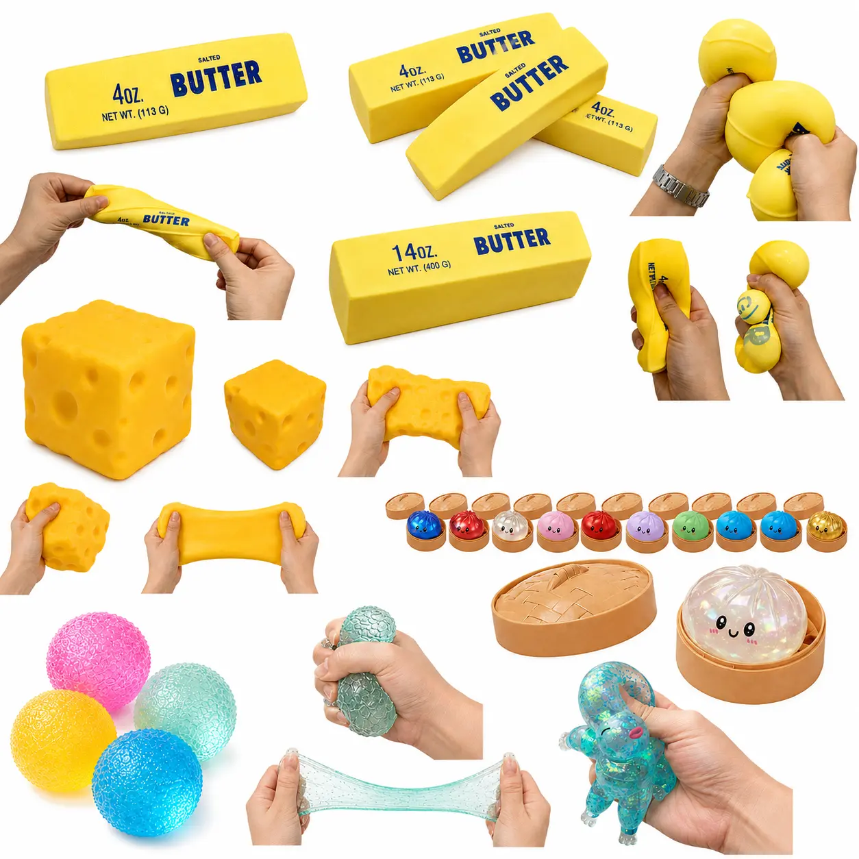 5-Piece Mini Squishies Stress Relief Desk Toys Bundle - Cute Fidget Collectibles with Mixed Textures, Fun to Squeeze, Squeeze and Stretch, Dumpling, Cheese, Butter Mochi Styles Sensory Set for Party Gifts (Mid-Year Sale)