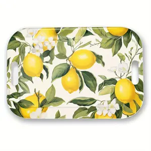 Modern Lemon Pattern Serving Tray - Lightweight & Easy-Clean Rectangular Snack Tray with Grip Handles, Sturdy Melamine for Kitchen, Dining, Parties - Lemon Tree Leaves Decor in Yellow, Green, White - Home Decor Centerpiece, Dining Table Acce Plates