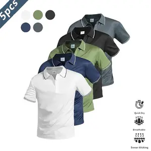 5-piece set: casual men’s short-sleeve polo shirt, quick-dry golf and tennis shirt, comfortable equestrian wear, fashionable men’s sportswear; suitable for casual parties, holidays, and travel; contrast collar and cuff design; Mother’s Day gift.,summervib