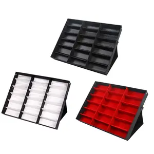 3 Pcs 18 Slot Sunglasses Organizer Storage Holder Eyeglasses Display Case Tray with Stand Fabric Lined Jewelry Storage Box