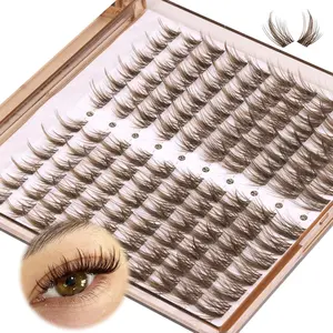Natural Spiky Brown Lash Clusters Wispy Eyelash Extensions 10-16MM DIY CC Curl Eyelash Clusters Individual 120Pcs Cluster Lash Extension Makeup Daily