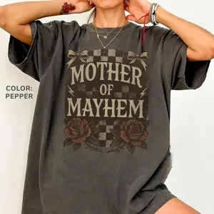 Mother Of Mayhem TShirt, Edgy Mom Shirt For Cool Mom Gift, Funny Mothers Day Tshirt, Trendy Comfort Colors Tired Mom Top Badass Mama Graphic Tee