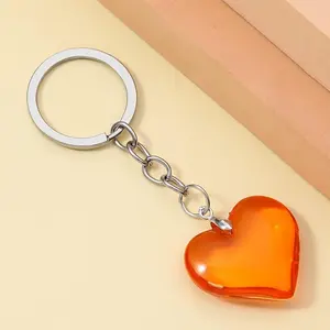 Transparent Geometric Heart-Shaped Keychain - Minimalist Vibrant Glass Design Heart Graphic Keychain, Ideal Bag Accessory for Fashion Enthusiasts, Heart Graphic Keychains, Vibrant Keychains