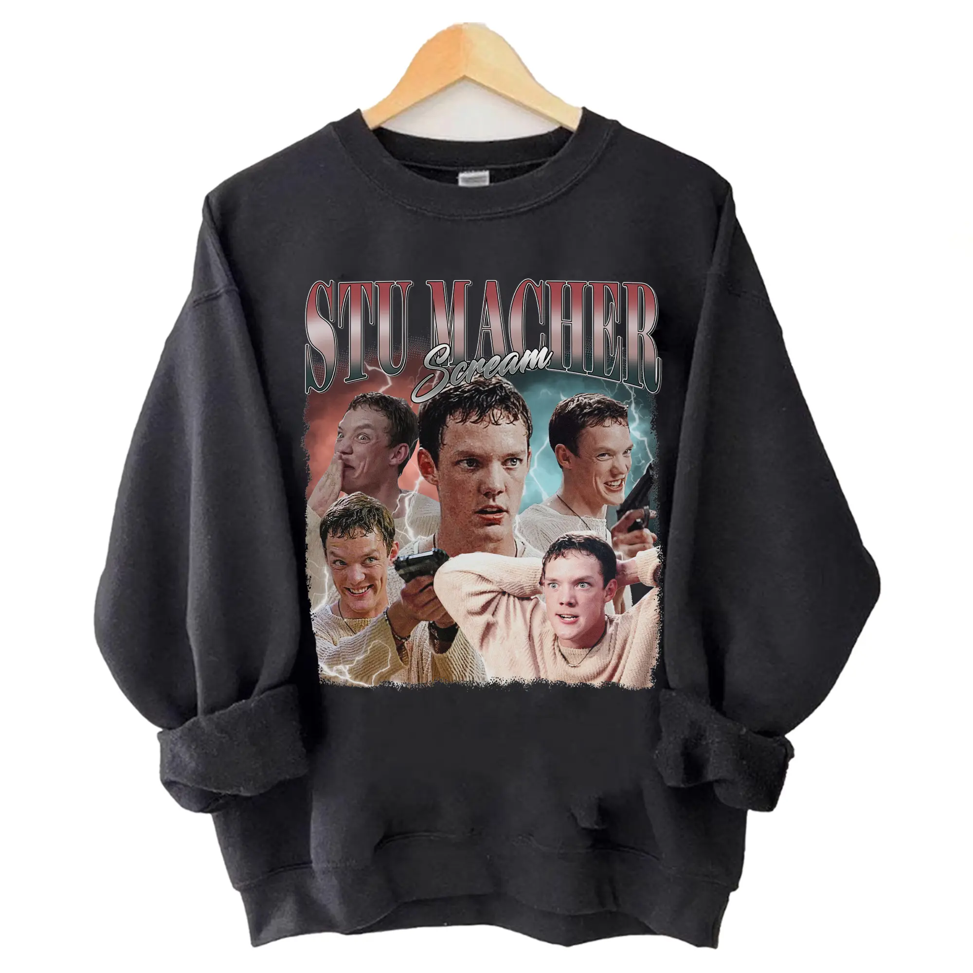 Stu Macher Scream Graphic Sweatshirt, Vintage Horror Movie Design, 90s Classic Villain, Retro Unisex Pullover,  Casual Streetwear Menswear Bike