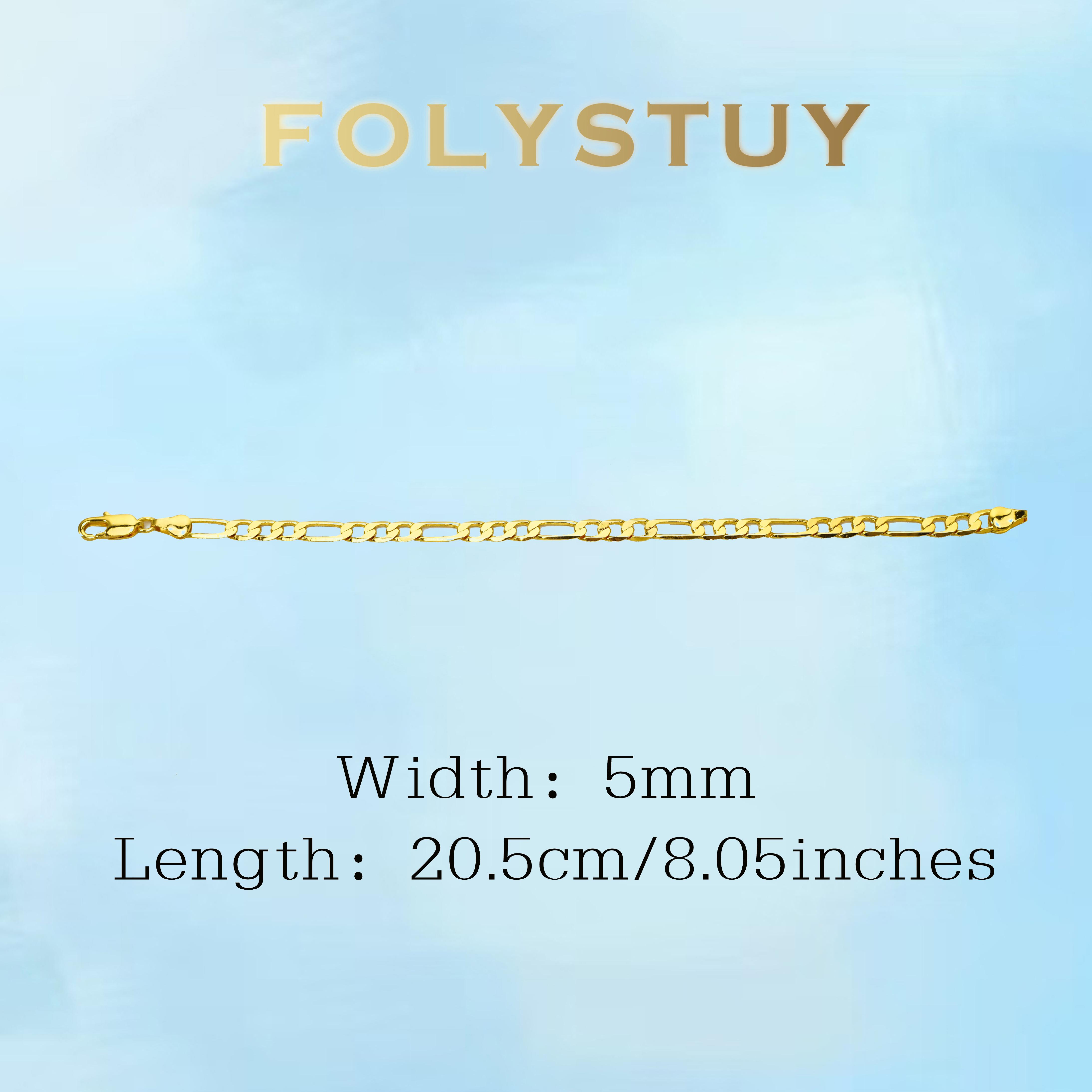 [FOLYSTUY (W165)]Classic Figaro Link Chain Bracelet, 0.2" Width 8.05" Length, Timeless Everyday Wrist Bangle for Daily Wear & Gifting