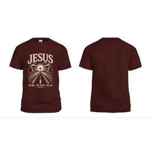 Maroon Red graphic T-Shirt with Bold "Jesus" Print on Chest Unisex tees