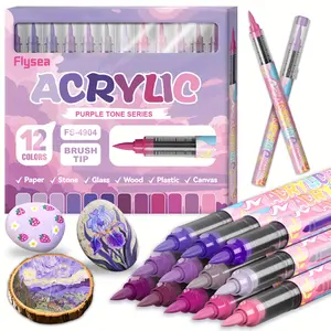 12 Colors Acrylic Paint Markers,Vibrant Color,Soft Brush Tip Water Based, Fine Tip Markers for Wood, Canvas, Rock Painting, Glass, Diy Crafts, Fabric Paint, Art supplies