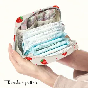 Strawberry Pattern Reusable Sanitary Towel Bag, Menstrual Bag, Mini Makeup Pouch, Travel Bathroom School Use, Valentine's Day Gift