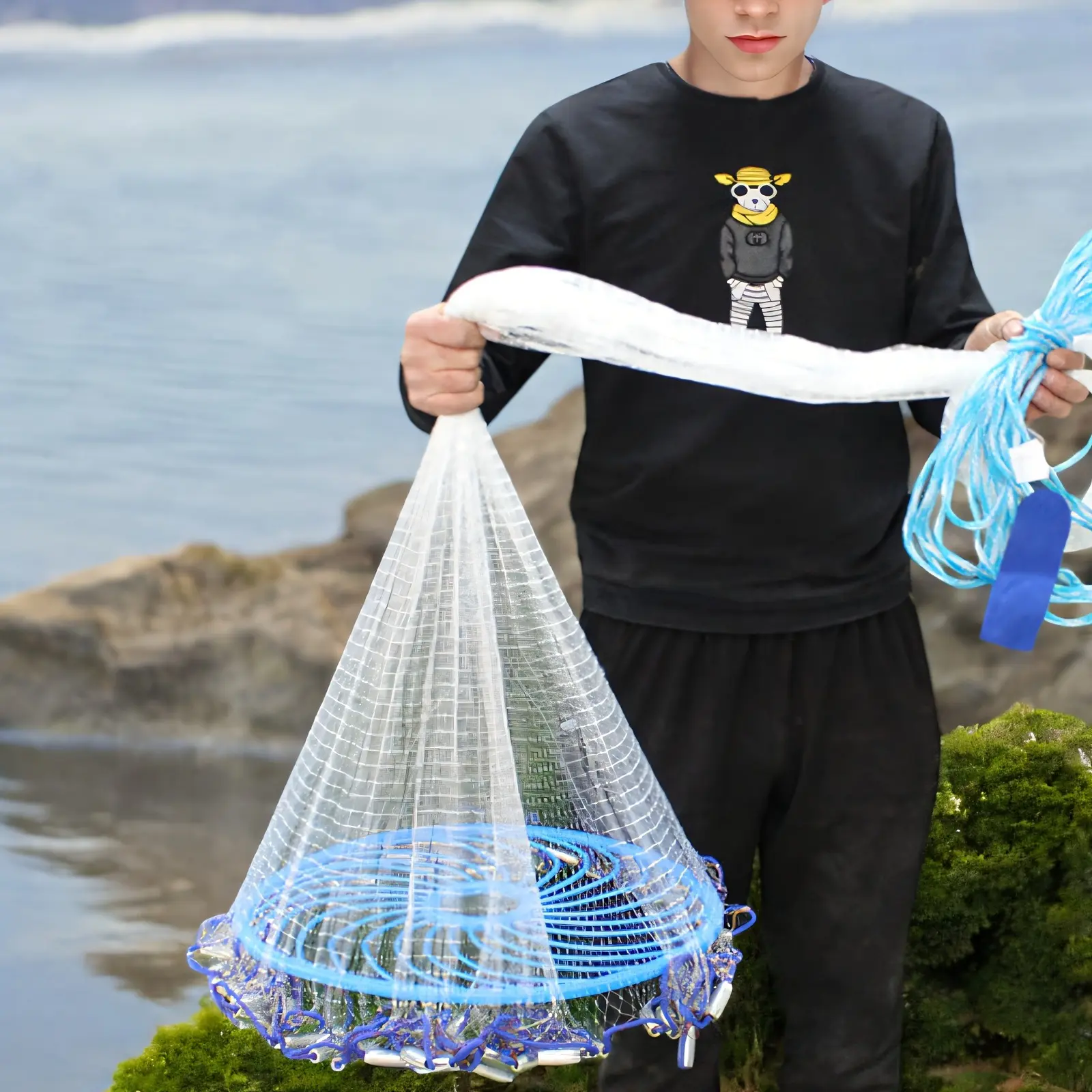 American style fishing net - heavy-duty sinker fishing net - frisbee fishing net - hand thrown net - outdoor fishing and shrimp catching tools - handmade/sturdy and durable - easy to learn - Christmas/Father's Day/Easter gifts