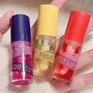 3Pcs Lip Oil Big Brush Head Hydrating Moisturizing Glow Plumping Clear Tinted Oil Magic Strawberry, Grapes, Pineapples Plumper Lip Gloss Care,Nourishing Repairing Reducing Dry Lip Lines Makeup