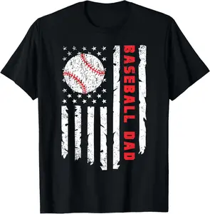 Pure Cotton Tee Baseball DAD USA American Flag Fathers Day 4th of July T-Shirt baseball shirt Fabric Menswear