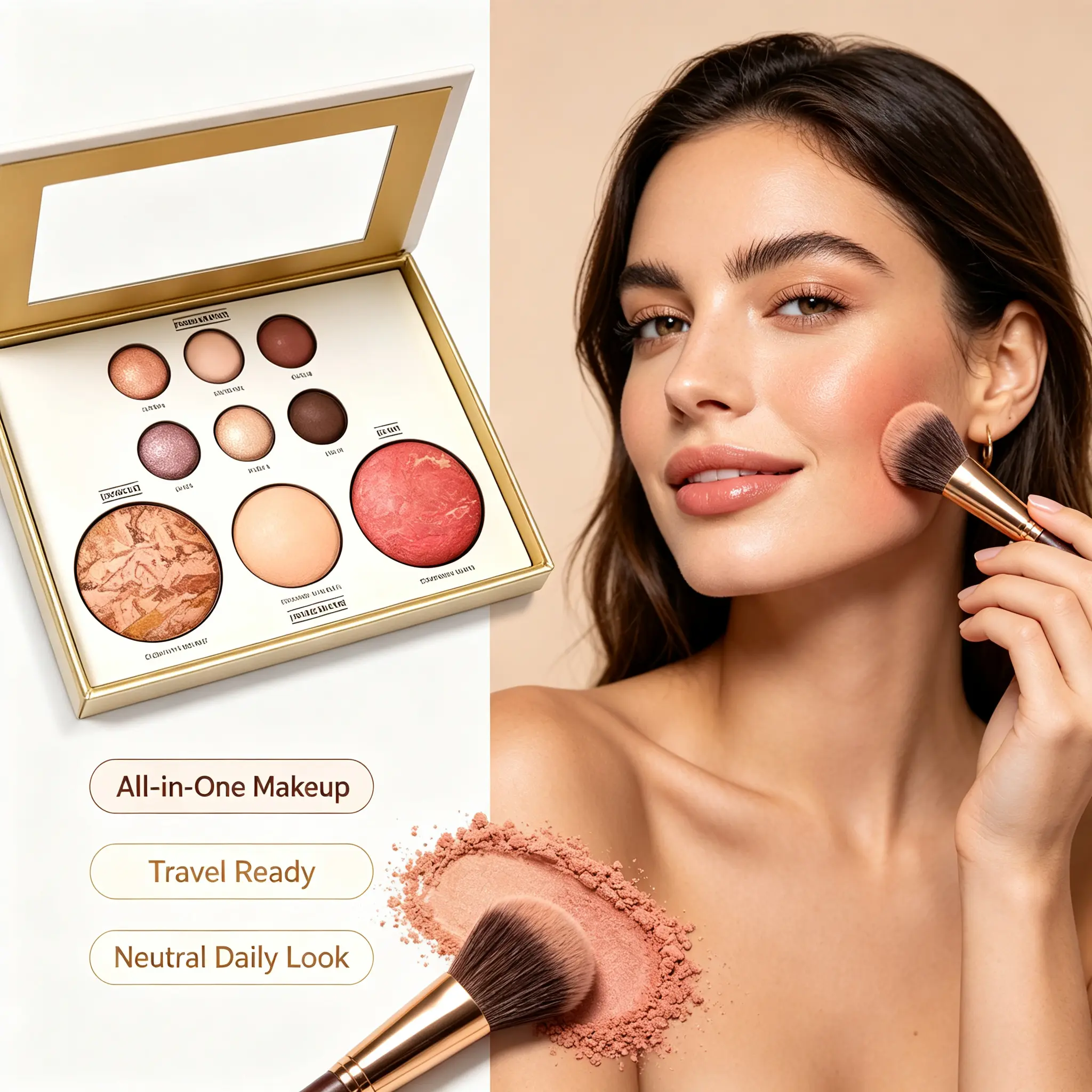 All-in-One Baked Makeup Palette, Multifunctional Eyeshadow Bronzer Blush Highlighter Portable Travel Face Makeup Kit Cosmetic