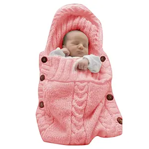 Newborn Baby Wrap Swaddle Blanket Knit Sleeping Bag Sleep Sack Stroller Wrap for Baby(Light Pink) (0-6 Month)