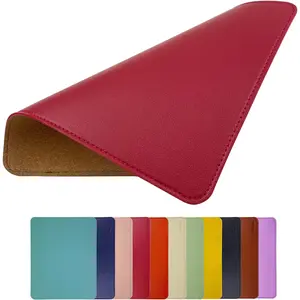 PU Leather  Pad with Stitched Edge, Wooden Gaming  Pad for Computers, Laptops, Offices & Homes, 10.2" x 8.3", Burgundy