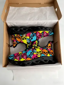 1 Pair Unisex Casual Sports Shoes, Lightweight Breathable Non-Slip Platform Shock-Absorbing, Ideal for Daily Outdoor Wear, Colorful Skull Full Print Street Trendy Texture
