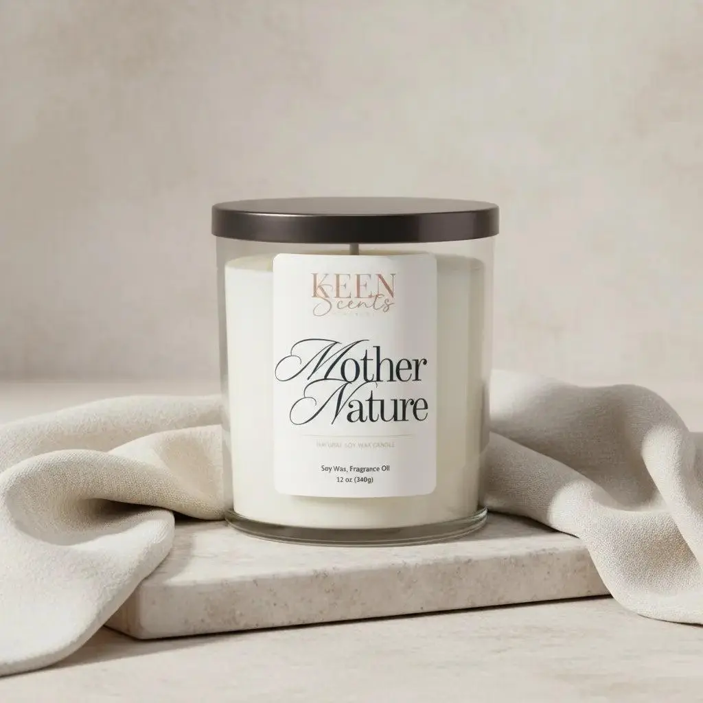 Keen Scents Mother Nature Scented Candle - Airy Fresh Floral Fragrance Hand Poured Soy Wax 12 oz Jar 30-40 Hrs Burn Time