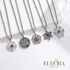 Witches Pentagram Necklace Collection, 925 Sterling Silver Gothic Pentacle Pendant with Cubic Zirconia, Witchy Things, Witchcraft Jewelry Gift