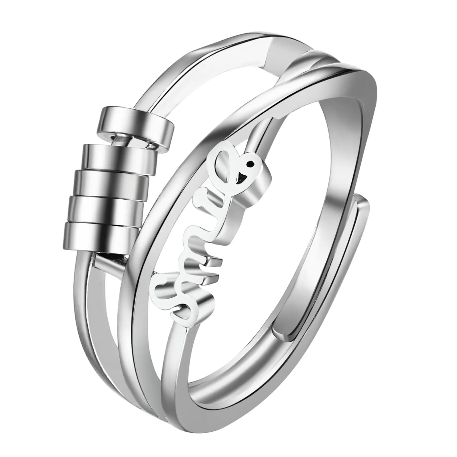 OIDEA Women's Smile Spinner Anxiety Meditation Ring, Adjustable Expandable Stainless Steel Ring for Stress Relief, Adjustable Expandable Rings