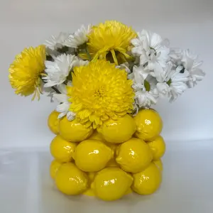 PEACHIIPITT Modern Lemon Vase Vibrant Yellow Ceramic with Glossy Glaze for Fresh Blooms & Herbs Eye-Catching Design for Modern Decor Gift Ready