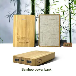 Square eco-friendly feature bamboo  5000mah portable power bank