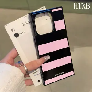Pink And Black Striped Letter Ice Crystal Block Pattern Mobile Phone Case, Suitable For IPhone 16 Pro Max, 16, 15 Pro, 14, 14 Plus, 13, 13 Pro, 12 Pro, 12 Pro Max Series. Full Coverage Shock-Proof Design, Large Hole Smooth Frame, Significant Protection