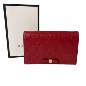 Pre-owned Leather Wallet Gucci Signature (Guccissima) Bow Chain in Red