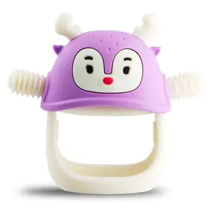 Reindeer Hand Teether for 3-6Months, Baby Chew Toys/Teething Toys for 6-12Months, BPA Free Silicone Teething Mittens/Toothbrush for Teething Relief, Purple-Purple