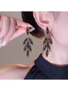 New versatile dark style earrings with high-end fashion feather temperament ear pendants, leaf full diamond luxury accessories, Tear Drop Earring