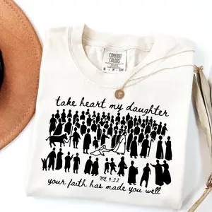 Comfort Colors Matthew 9:22 Christian Shirt Bible Story Silhouette Graphic Take Heart My Daughter Faith Healing Scripture Tee