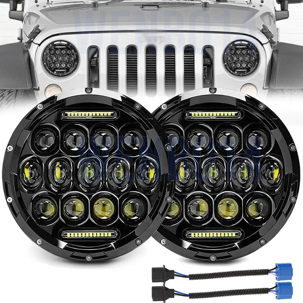 7inch LED Headlight Round H6024 LED Headlight High and Low Beam Daytime Running Light Black Headlight Suitable for Jeep Wrangler JK JKU TJ LJ CJ Suitable